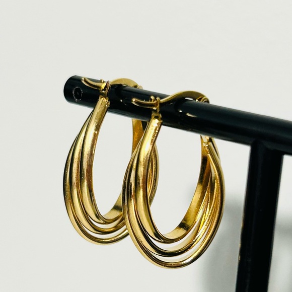 18k Gold Plated Stainless Steel Triple Hoop Earrings - Picture 1 of 3